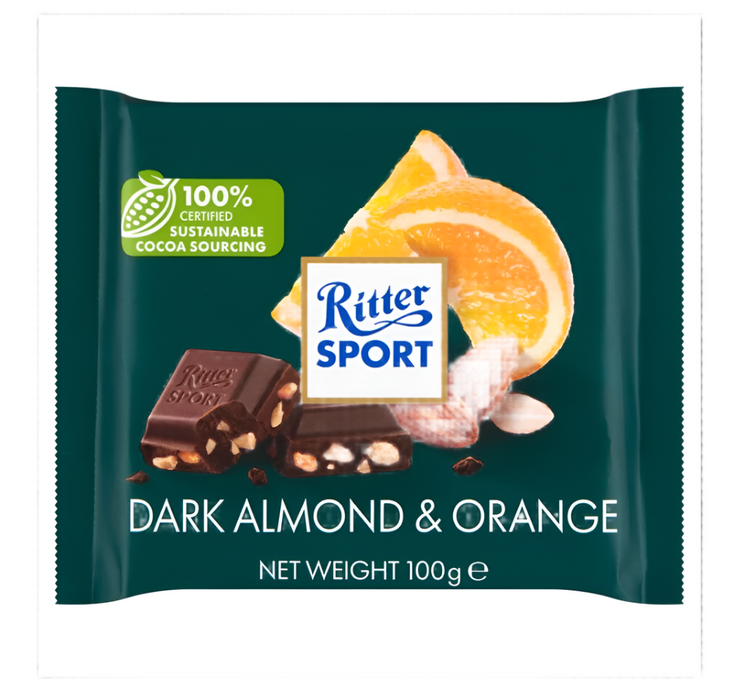 CZEKOLADA GORZKA Z MIGDALAMI I POMARANCZA,DARK CHOCOLATE WITH ALMOND AND ORANGE,RITTER SPORT