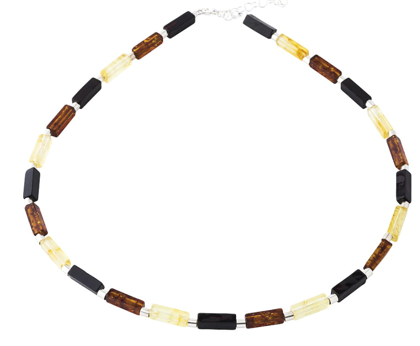 A 925 silver necklace with three colors amber cuboids