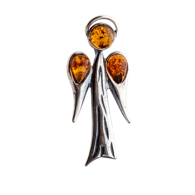 Angel amber and silver pendant