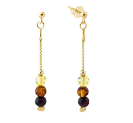 Beautiful gold and 925 silver hanging earrings with Baltic amber balls in three shades