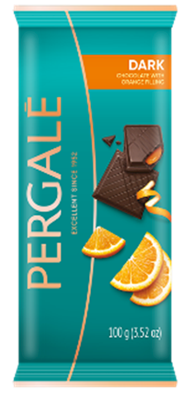 PERGALE CHOCOLATE BARS DARK WITH ORANGE FILLING, LITHUANIA, 100G