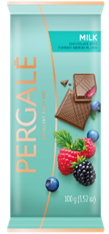 PERGALE CHOCOLATE BARS MILK WITH WILD-BERRIES FILLING, LITHUANIA, 100G