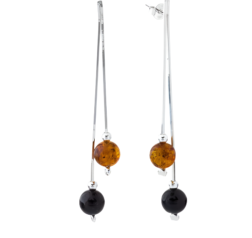 Classic hanging 925 silver earrings with Baltic amber balls 8 mm