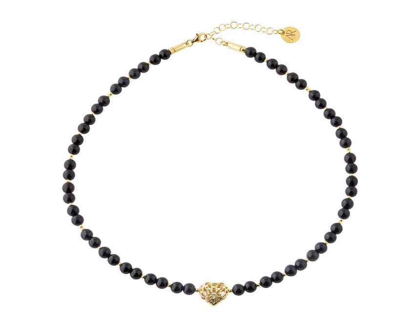 Delicate necklace with dark cherry amber and gold-plated 925 silver heart