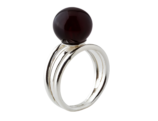 Elegant silver ring with amber, ball 12 mm