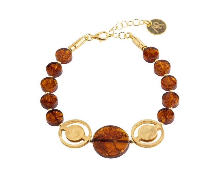 Elegant bracelet with cognac stones in gold plating 925 silver