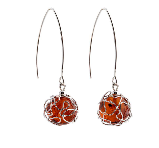 Elegant hanging 925 silver earrings with cognac Baltic amber