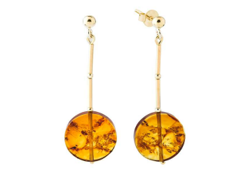 GOLD PLATED 925 SILVER COGNAC DROP HANGING EARRINGS WITH COGNAC BALTIC AMBER