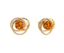 Gold and 925 silver stud earrings with a round Baltic amber element on a stud