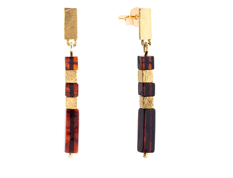 Hanging earrings (gold-plated 925 silver) with cherry Baltic amber