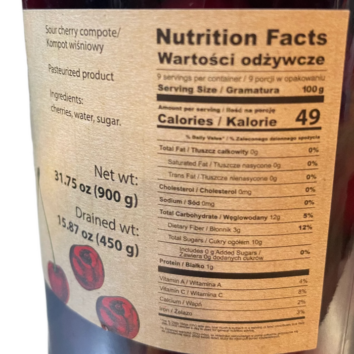 KOMPOT WISNIOWY,COMPOTE WITH SOUR CHERRY, GALICJA 850G