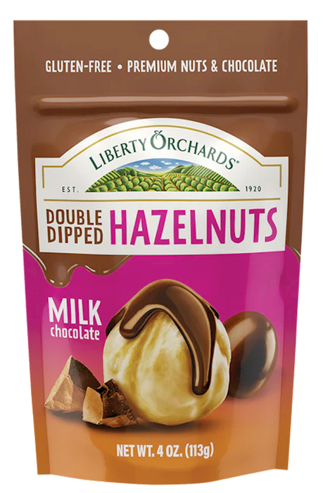 LIBERTY ORCHARDS Hazelnuts Glazed with Milk Chocolate, Gluten Free