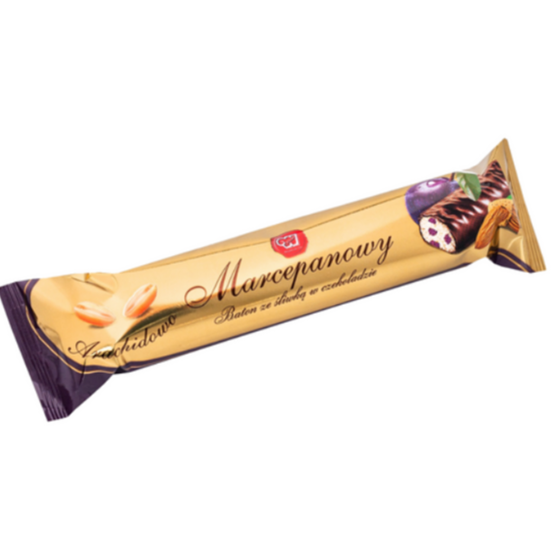 MARCEPANOWY BATON W CZEKOLADZIE ZE SLIWKA, MARZIPAN BAR IN CHOCOLATE COVER WITH PRUNES, 90G