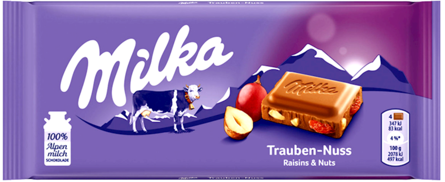MILKA Milk Chocolate Bar with Raisins and Nuts — European Food and Gifts