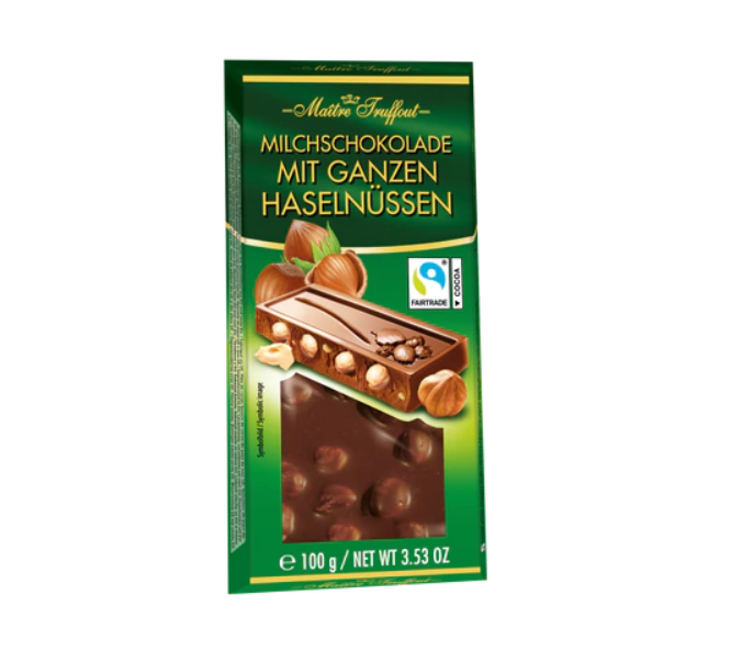 Matre Truffout Milk chocolate with whole hazelnuts 100g