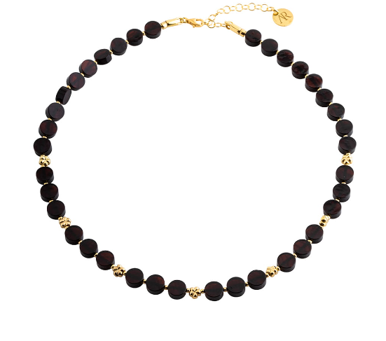 Necklace with black amber lozenges with gold-plated 925 silver