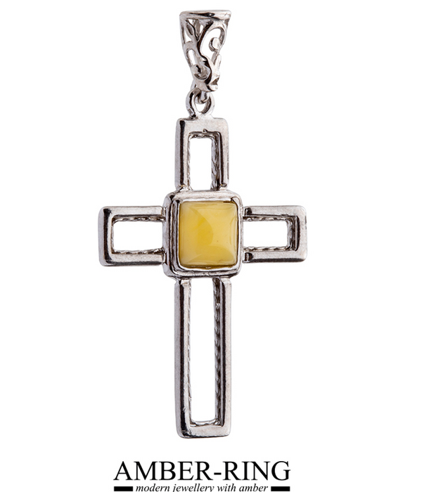 Large yellow amber and silver cross