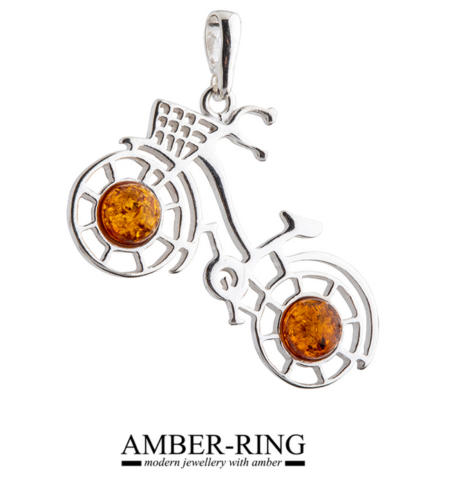 Cycling pendant made of amber and 925 silver