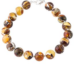 Colorful amber and silver bracelet