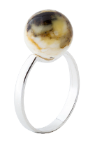 Minimalist, elegant ring with brown/mix amber, ball 12 mm