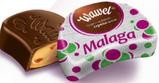 MALAGA SMIETANKOWA Z RODZYNKAMI, CHOCOLATE WITH CREAM AND RAISIN FILING,WAWEL