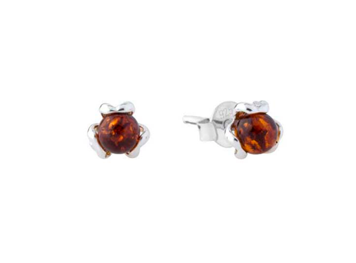 Silver 925 stud earrings with Baltic amber ball