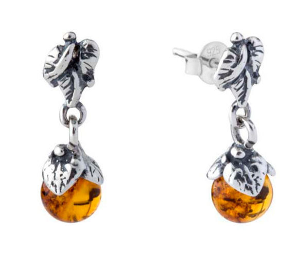 Silver 925 and Baltic amber forest hanging earrings