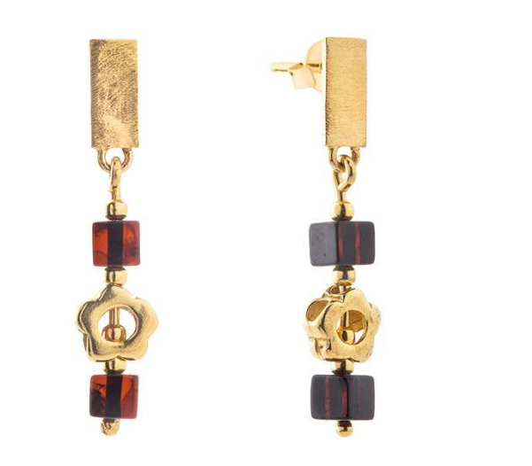 Slim cherry amber gold plated earrings perfect for everyday wear