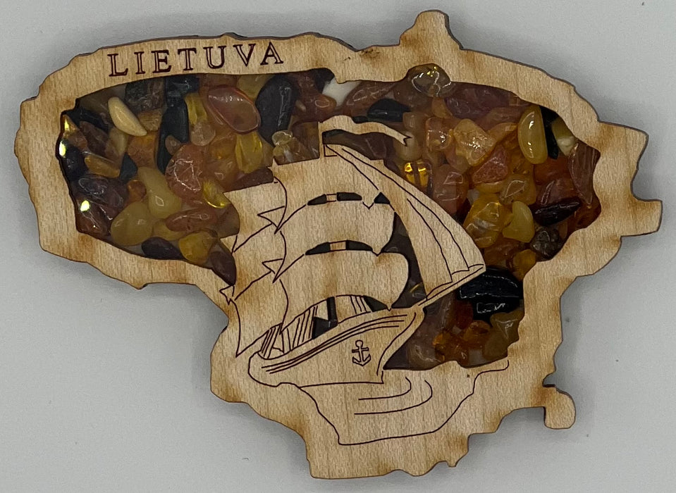 Magnet Lithuania Map decorated with amber