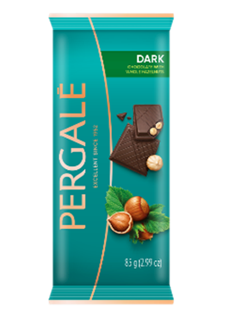 PERGALE Chocolate Bars "Dark with Whole Hazelnuts", Lithuania, 85g