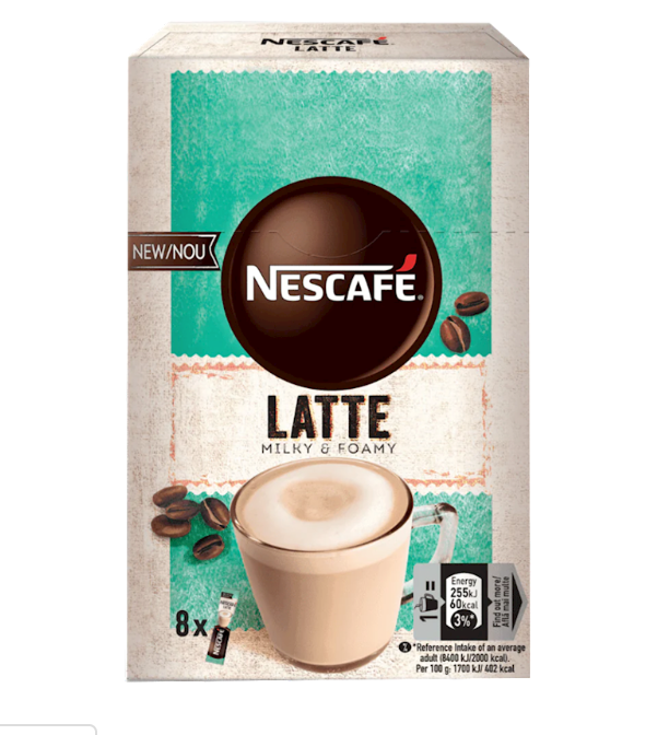 NESCAFE Instant Coffee Drink "Latte", Hungary, 8 x 15g pouches