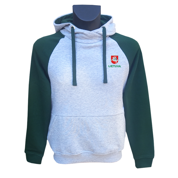 High-quality gray-green hoodie with the inscription "Lietuva" and Vytis