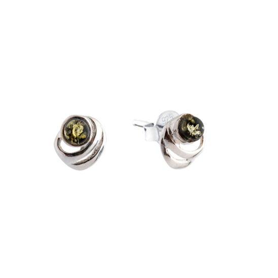 Green Baltic amber small 925 silver stud earrings